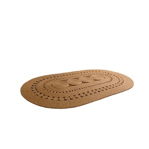 Tapis en jute tressé à motif géométrique moderne, fabriqué à la machine, écologique, adapté aux animaux domestiques, rembourré, antidérapant, de forme ovale pour la chambre à coucher - Product Image 3