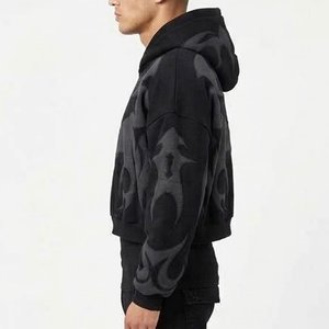 Sudadera con Capucha Oversize para Hombre, Diseño Tribal Negro, Estilo Urbano, Felpa Francesa, Manga Regular, Ropa de Otoño - Product Image 4