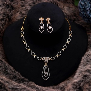 Premium Diamond Look Necklace Set Pear Shape CZ 22K Gold Plated Brass Adjustable Elegant Bridal Jewelry for Women - Product Image 1