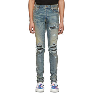 Jeans Ajustados para Hombre, Estilo Motero, Diseño Desgastado, Color Blanco Oscuro, Lavado, Disponibles para Dropshipping - Product Image 2