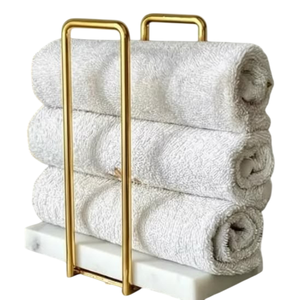 Porte-serviettes en laiton avec 3 barres, étagère autoportante pour salle de bain, support fixe pour serviettes de bain, base en marbre blanc - Product Image 1