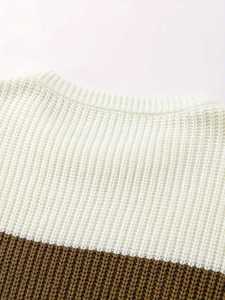 Pull en maille côtelé à col rond pour homme, coupe ajustée, color block, rayé, décontracté, chaud, pour l'hiver, tricot tendance pour homme - Product Image 5