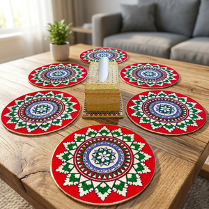 Ensemble de chemins de table en jute tricotés style bohème moderne, motifs géométriques, sets de table lavables, faits à la main, écologiques, personnalisables, décoration intérieure - Product Image 5