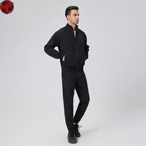 Men's Black Hooded Tracksuit Set Drawstring Jogger Pants <b>Zip</b> <b>Up</b> <b>Jacket</b> Sportswear for Running Training Nylon Tracksuit Set - Product Image 2