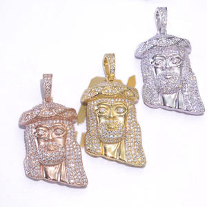 Colgante de lujo con la cara de Jesucristo en moissanita, elaborado en plata de ley 925, estilo hip hop, collar religioso para hombres y mujeres. - Product Image 1