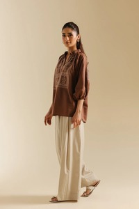 Brown Embroidered Women Kurta Palazzo Pants Set Indian Pakistani Clothing for Daily Wear - Product Image 3