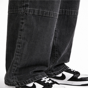 Pantalones vaqueros negros para hombre, estilo holgado, con múltiples bolsillos, estilo urbano, de pierna ancha, informales, a la moda, lisos, con etiqueta personalizada. - Product Image 6