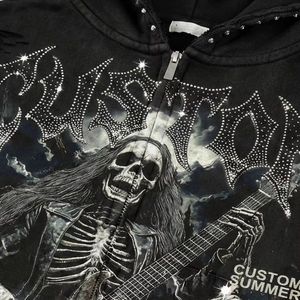 Men's Hoodies & Sweatshirts with Graphic Print Distressed <b>Rhinestone</b> Zip up <b>Jacket</b> Acid Wash Vintage Washed Streetwear Hoodie - Product Image 3