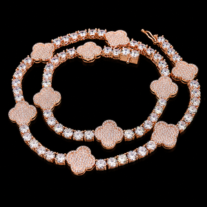Women's 925 Silver Moissanite Diamond Flower <b>Statement</b> <b>Necklace</b> Silver Plated Pave Setting Luxury Tennis Chain Wedding Jewelry - Product Image 2