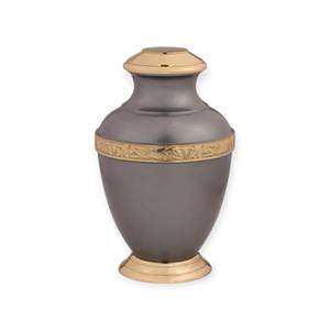 Charcoal Gray and Gold Tone Cremation Urn with Leaf Engraved Band and <b>Matching</b> Base for Elegant Memorial Display - Product Image 1
