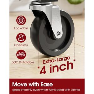 Appendiabiti Autoportante in Acciaio con Ripiano in Rete, Ruote Bloccabili e Tappi Antiscivolo, Organizzatore per Camera da Letto per Vestiti e Bagagli - Product Image 5