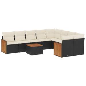 Conjunto de Sofás de Jardín Color Negro Crema, Muebles de Ratán PE para Exteriores, Diseño Contemporáneo, Cojines de Espuma de Alta Densidad - Product Image 4