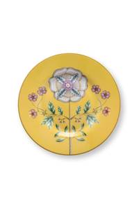 Rectangular Metal <b>Serving</b> Plate With Floral Pattern Color Enamel Bohemian Design <b>Gold</b> Trim - Product Image 3