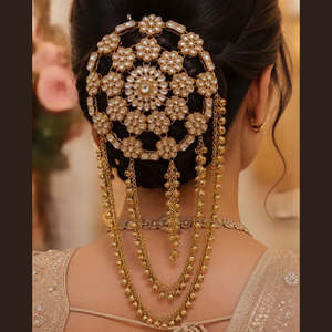 Élégante coiffe en pierres Kundan - Chaîne de cheveux et chaîne à pampilles pour femme - Product Image 1