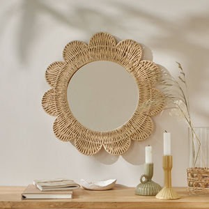 Espejo de Pared con Forma de Flor de Cuerda de Papel Estilo Boho, Espejo Decorativo de Mimbre Hecho a Mano, Decoración de Pared Boho de Fibra Natural, Espejo Decorativo para el Hogar - Product Image 2