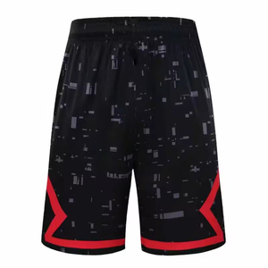 Men's Black Print Basketball Shorts Elastic Waist Quick Dry Athletic Fit All Seasons Sublimated Design Red Trim - Product Image 1