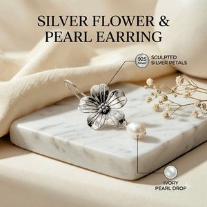 JEWELTECH Boucles d'oreilles pendantes en forme de fleur en argent 925 plaqué or 18 carats avec perles d'eau douce, style romantique, bijoux pour femmes, à porter au quotidien 5 - Product Image 2