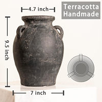 Vase en céramique de terre cuite noire sculpté à la main, de haute qualité, 9,5'' de haut, grand, vieilli, design vintage unique, rustique