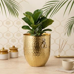 Pot de fleurs en métal doré martelé avec anneau décoratif, support pour plantes d'intérieur, décoration maison et jardin - Product Image 2