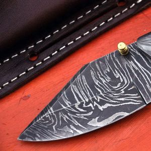 Cuchillo de Caza de Acero de Damasco con Hoja de Punta Caída y Mango Tallado, Cuchillo de Supervivencia para Exteriores, 1 Hoja Incluida - Product Image 3