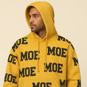 Sudaderas con Capucha Personalizadas de Moda con Estampado Completo para Hombre, Sudadera Amarilla de Forro Polar Cálido, Estilo Urbano, Diseño de Texto Personalizado, Proveedor OEM, EE. UU. - Product Image 3