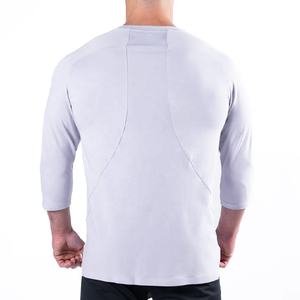 Durable Mens Grey Plain full Sleeve Tee Venta al por mayor a granel de algodón y poliéster Mezcla OEM ODM Logotipo personalizado de etiqueta privada Ropa para hombre - Product Image 3