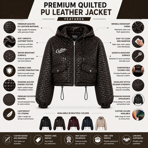 High Quality Women's Genuine Leather <b>Jacket</b> Resilient Material Quilted PU Leather Hooded <b>Jacket</b> Short Puff Sleeve Stylish <b>Jacket</b> - Product Image 5