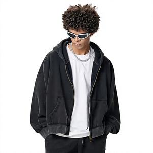<b>Men's</b> Oversized <b>Burgundy</b> Hooded Zip-Up Fleece Sweatshirt Regular Fit Casual Solid Color Autumn Wear - Product Image 4