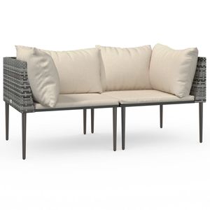2 pz divani da giardino con angolo in Rattan grigio con cuscini - Product Image 2
