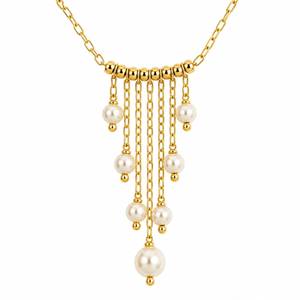 Collier personnalisé plaqué rhodium avec perles d'eau douce, franges en cascade, pendentif à pompon, chaîne en câble, bijoux de luxe pour femmes, pour mariée ou usage quotidien - Product Image 2