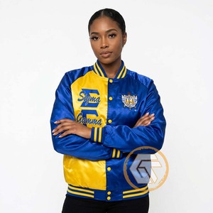 Chaqueta Universitaria Personalizada de Satén Bordada Sigma Gamma Rho, Acolchada, de Alta Calidad, Transpirable, 100% Seda, para Otoño - Product Image 3