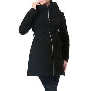 Women's <b>Woolen</b> Trench Coat <b>Shawl</b> Collar Zipper Closure Knee Length Elegant Winter Outerwear With Belt - Product Image 3