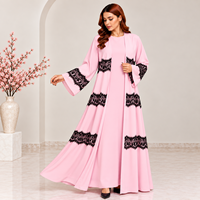 Robe longue modeste ALRESHA rose en dentelle respirante brodée, coupe trapèze, grande taille, pour femmes musulmanes, manches lanternes, longueur ras du sol