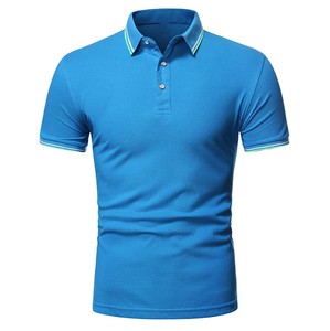Polo à manches courtes en tricot bleu pour homme, couleur unie, design boutonné, coupe décontractée, fabrication OEM ODM, tissu respirant - Product Image 1