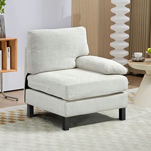 Poltrona Moderna Bianco Crema con Cuscino Spesso per Soggiorno, Modulo Laterale Destro in Tessuto per Divano Componibile - Product Image 2