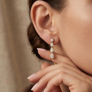 Modern Lab Grown Pear Cut Diamond Dangle <b>Drop</b> Earrings 14K Solid Gold Minimalist Fine Jewelry for Womens Wedding Gift Her - Product Image 6