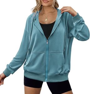 Sudadera con Capucha para Mujer, 100% Algodón, Manga Larga, Cuello Redondo, Hombros Caídos, Color Sólido, Cómoda, Casual, con Cierre, al Mejor Precio - Product Image 1