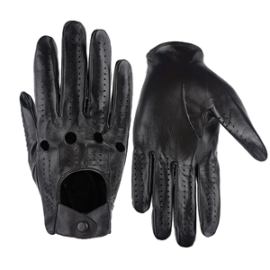 Gants de conduite en cuir véritable souple pour hommes, gants de course vintage sans doigts, gants de conduite sportifs respirants - Product Image 2