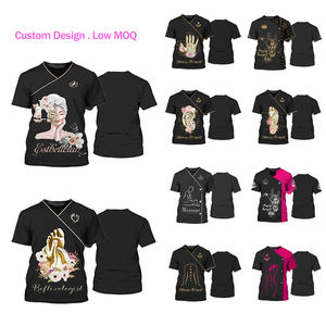 Camisa de Peluquería Profesional IKZARSA, Diseño Dividido en Rojo y Negro, Logotipo de Clipper Personalizado, Poliéster Estampado para Salón de Belleza - Product Image 4