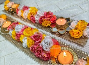 Handmade Traditional Tea Light <b>Table</b> <b>Runner</b> with Lace Mirrors & Artificial Flowers-Reusable & Durable - Product Image 1