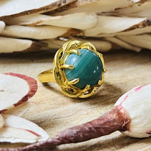 Unique Design Boho Floral <b>Rings</b> Tribal Brass Jewelry For Women 18k <b>Gold</b> Plated Malachite <b>Cocktail</b> Statement <b>Ring</b> For Wholesale - Product Image 1