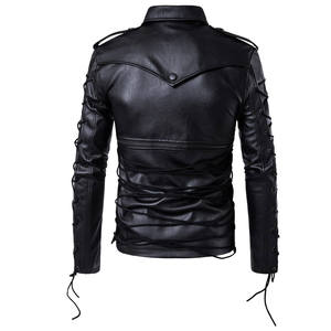 Men's Asymmetrical Zip <b>Leather</b> <b>Biker</b> <b>Jacket</b> with Lace-Up Sleeves Winter Waterproof Windproof Slim Fit Faux <b>Leather</b> Wholesale - Product Image 6