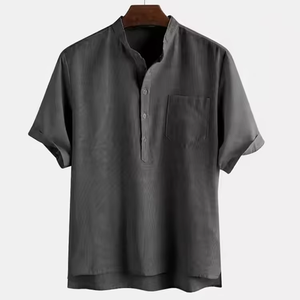 Wholesale <b>Summer</b> Custom Comfortable Causal Breathable Mens <b>Shirt</b> Cotton Linen Short Sleeve <b>Shirts</b> - Product Image 4