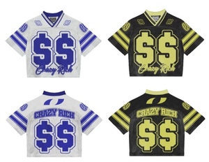 เสื้อเบสบอลครอปทรงโอเวอร์ไซส์ คอวี แขนสั้น สไตล์ Y2K สำหรับผู้หญิง ผลิตจากวัสดุรักษ์โลก เหมาะสำหรับงานพิมพ์ลายแบบซับลิเมชั่น - Product Image 1