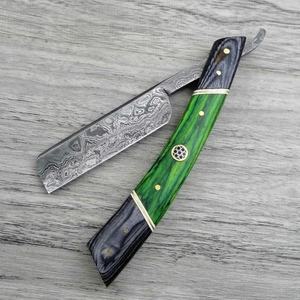 Maquinilla de afeitar plegable hecha a mano de grado DIY personalizable Acero de Damasco con mango de madera y bolsa de cuero compatible con OEM - Product Image 1