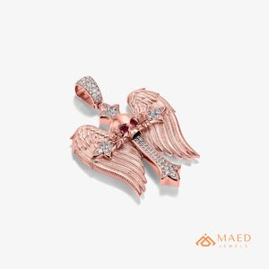 Collar con Colgante de Moissanita Plateado en Oro Rosa, Diseño de Ala de Ángel, Cruz y Calavera, Joyería de Moda para Mujeres y Hombres, Estilo Hiphop de Nueva York - Product Image 1