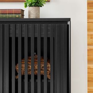 Mid Century Modern Fluted Black <b>Sideboard</b> Cabinet with 2 Outlet Holes Living Room Buffet <b>Storage</b> - Product Image 4