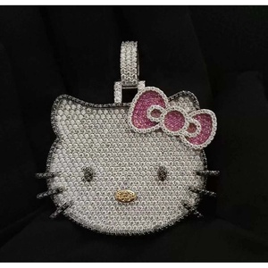 Pendentif Chat en Argent Sterling 925 Sertie de Moissanite VVS, Style Hip-Hop Coloré, Pendentifs et Breloques Tendance - Product Image 2