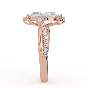 Anillo de compromiso ovalado de diamantes arquitectónicos con tiara de chevron y banda curva de oro amarillo, con diamantes cultivados en laboratorio, certificados IGI, de varias piezas. - Product Image 6