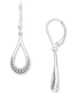 2-Pc. Set Diamond Open Teardrop Pendant <b>Necklace</b> & Matching <b>Drop</b> Earrings (1/6 ct. t.w.) in Sterling Silver, Created for | Macy - Product Image 5